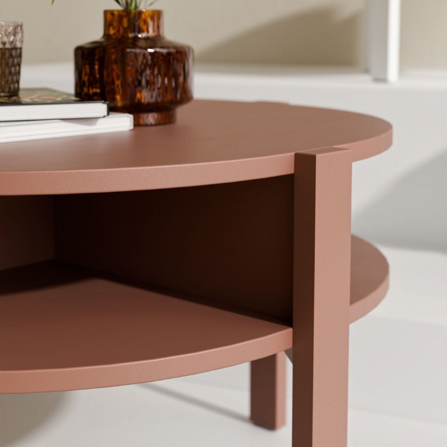 Tobago Round Coffee Table with Open Shelf in Terracotta