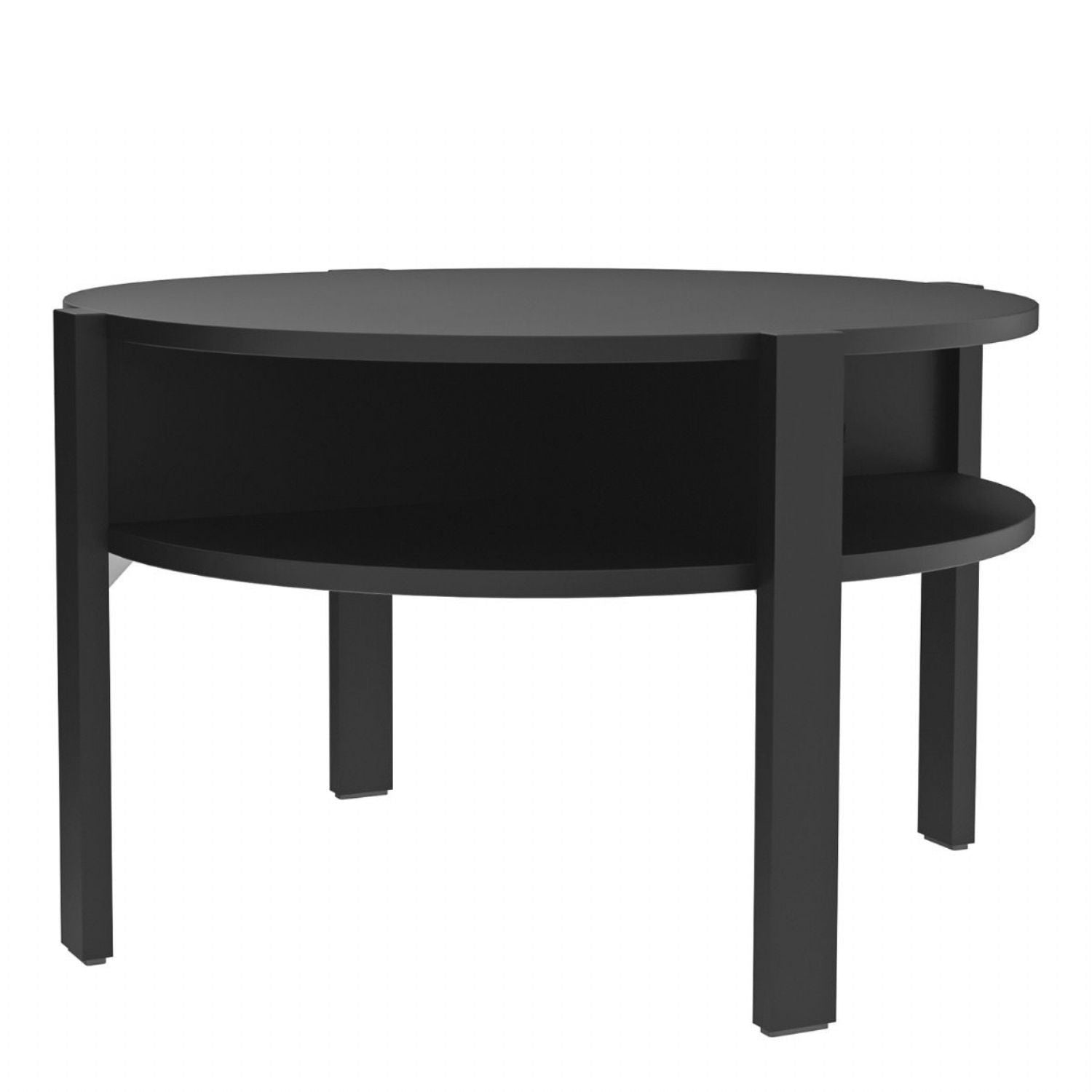 Tobago Round Coffee Table with Open Shelf in Black