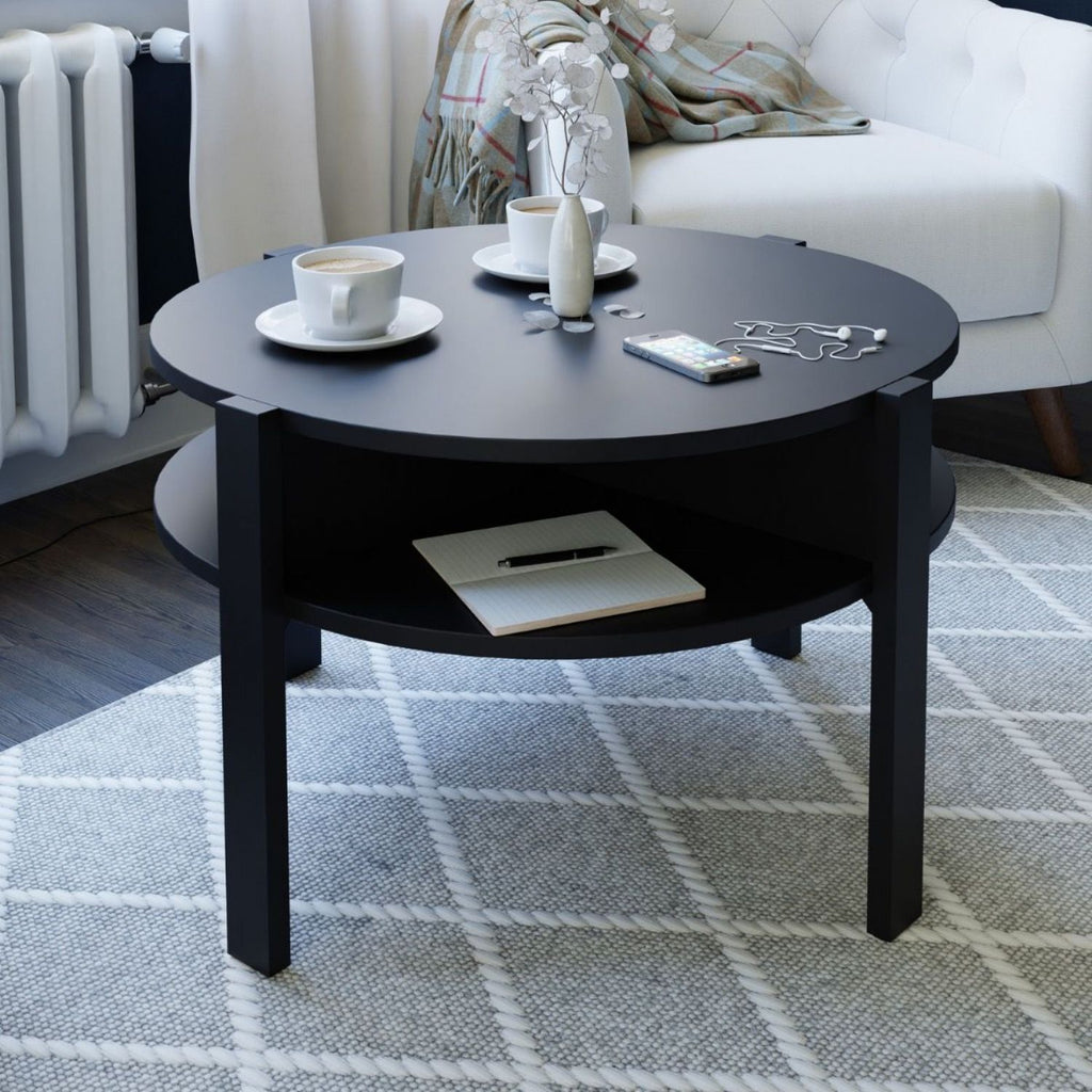 Tobago Round Coffee Table with Open Shelf in Black