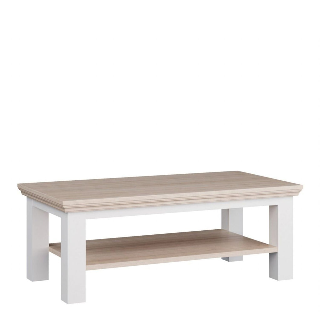 Pontypool Large Rectangular Coffee Table with Shelf in White and Riva Oak