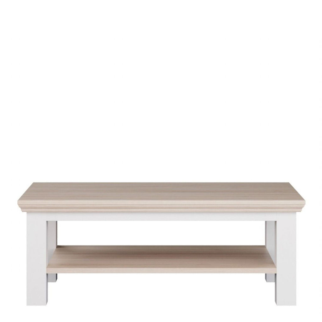 Pontypool Large Rectangular Coffee Table with Shelf in White and Riva Oak