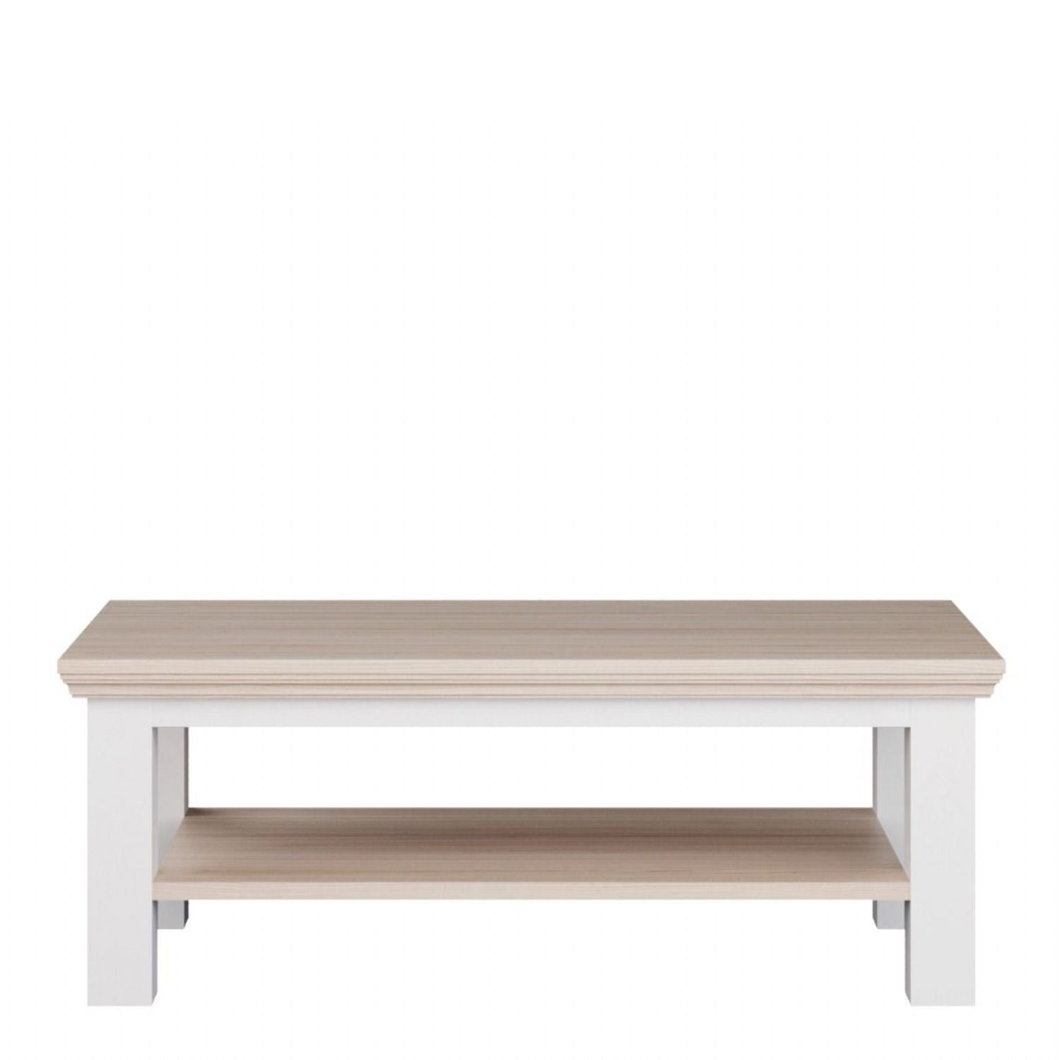 Pontypool Large Rectangular Coffee Table with Shelf in White and Riva Oak