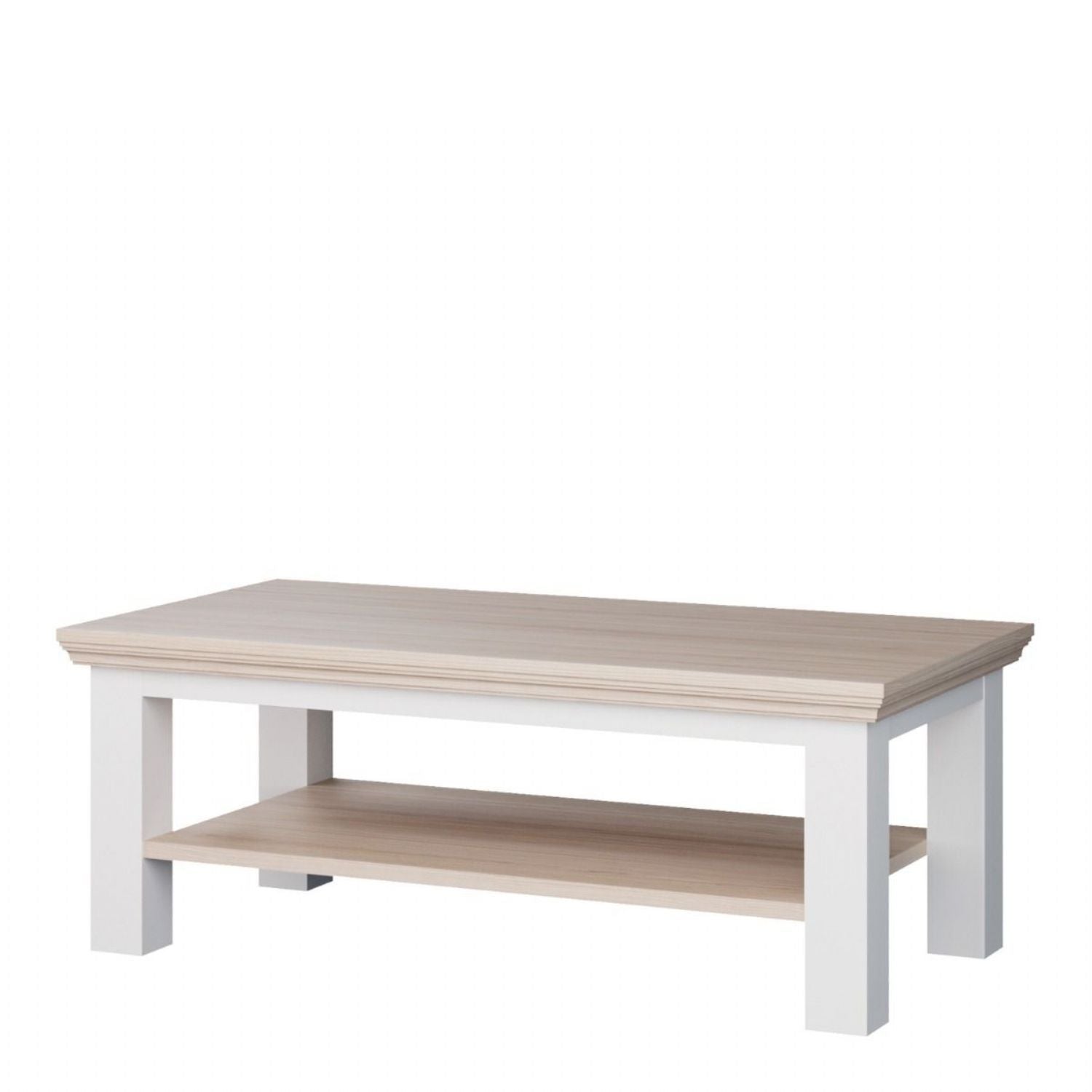 Pontypool Large Rectangular Coffee Table with Shelf in White and Riva Oak