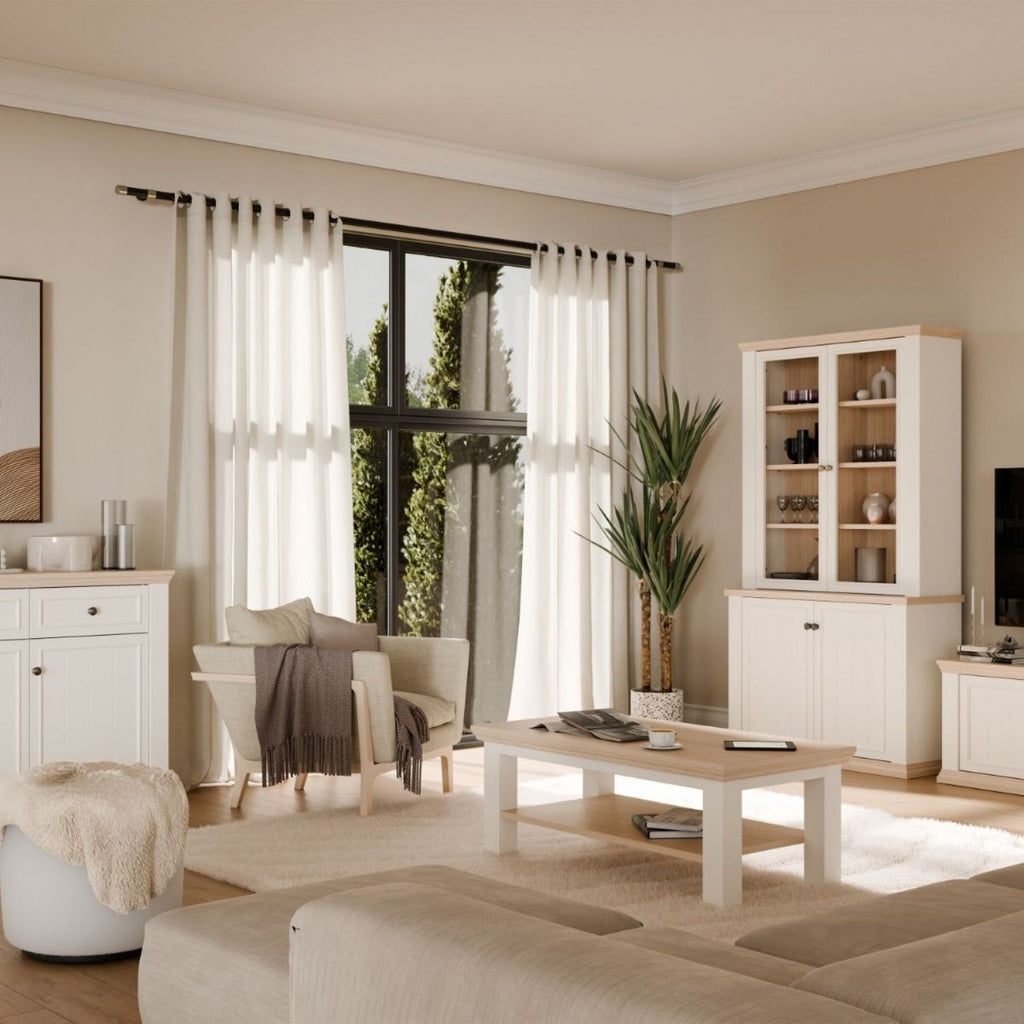 Pontypool Large Rectangular Coffee Table with Shelf in White and Riva Oak