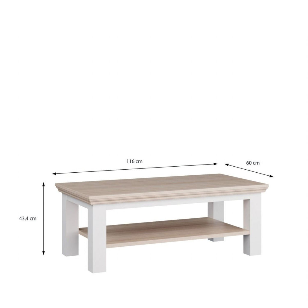 Pontypool Large Rectangular Coffee Table with Shelf in White and Riva Oak