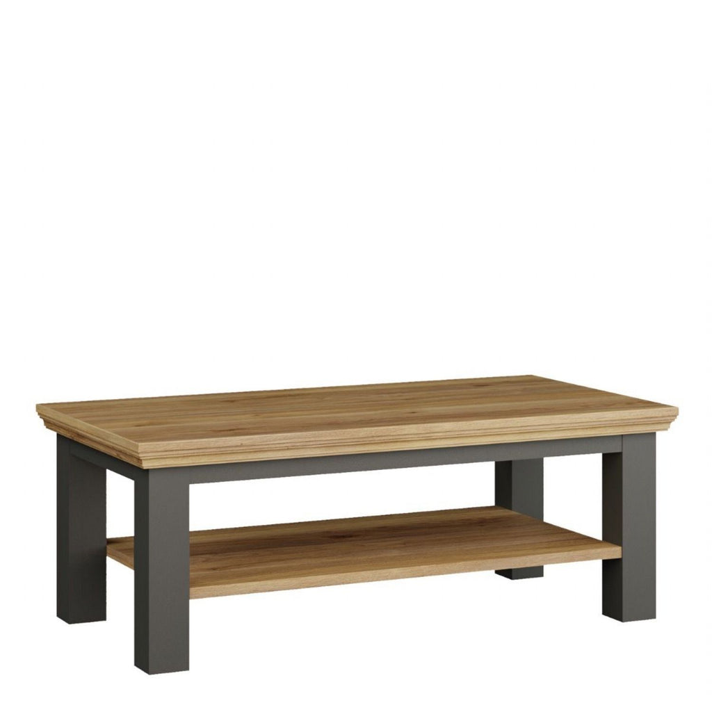 Pontypool Large Rectangular Coffee Table with Shelf in Grey and Mauvella Oak