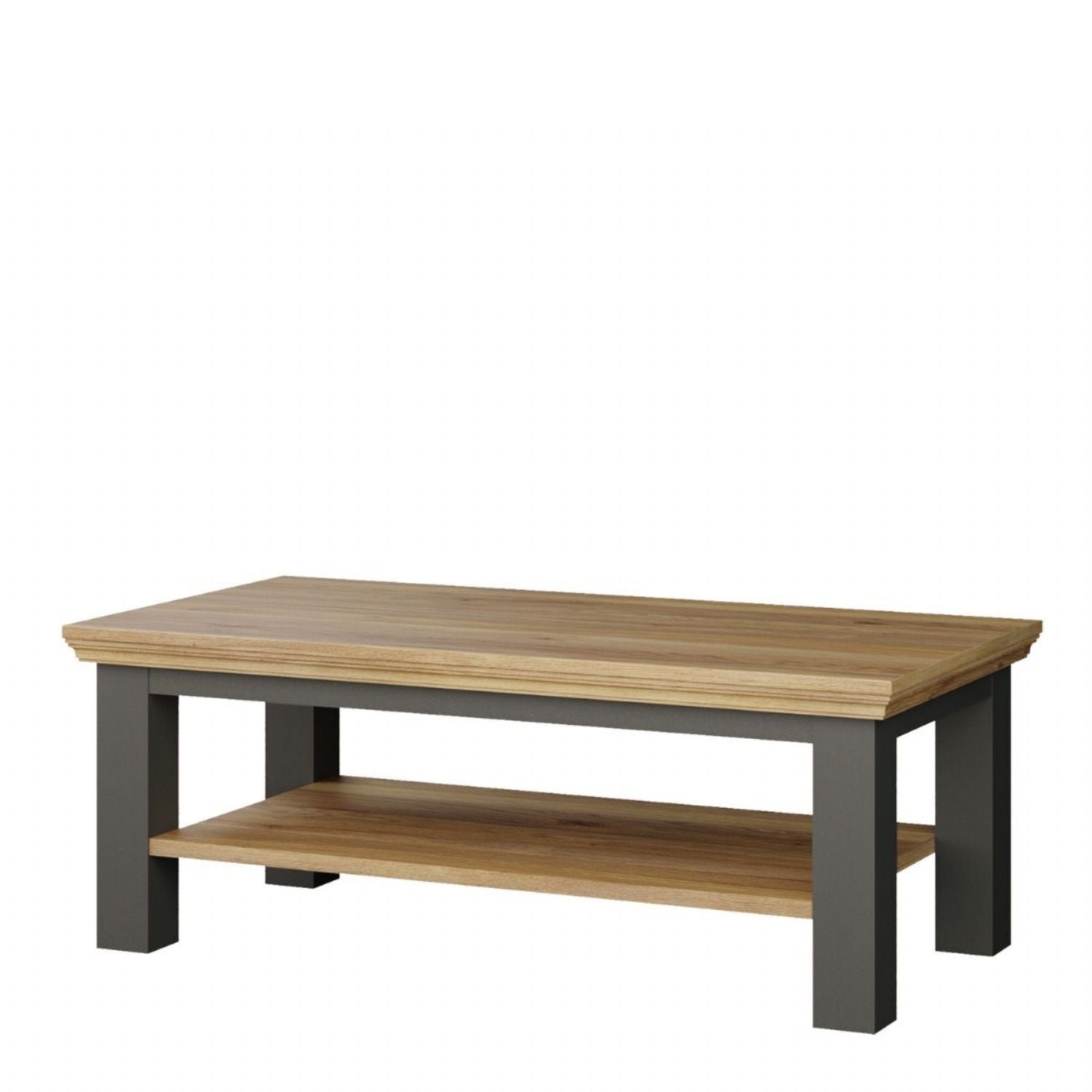 Pontypool Large Rectangular Coffee Table with Shelf in Grey and Mauvella Oak