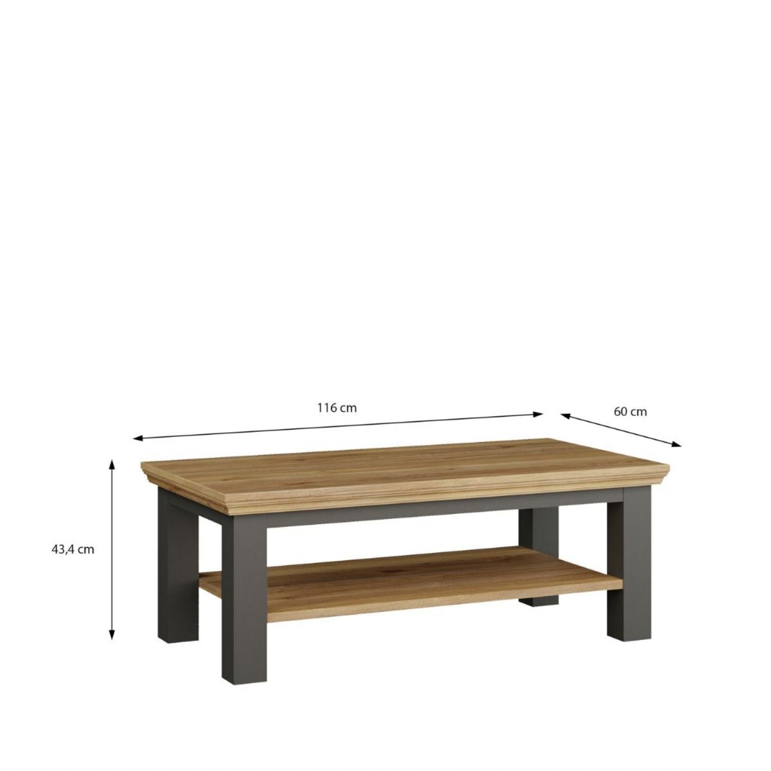 Pontypool Large Rectangular Coffee Table with Shelf in Grey and Mauvella Oak
