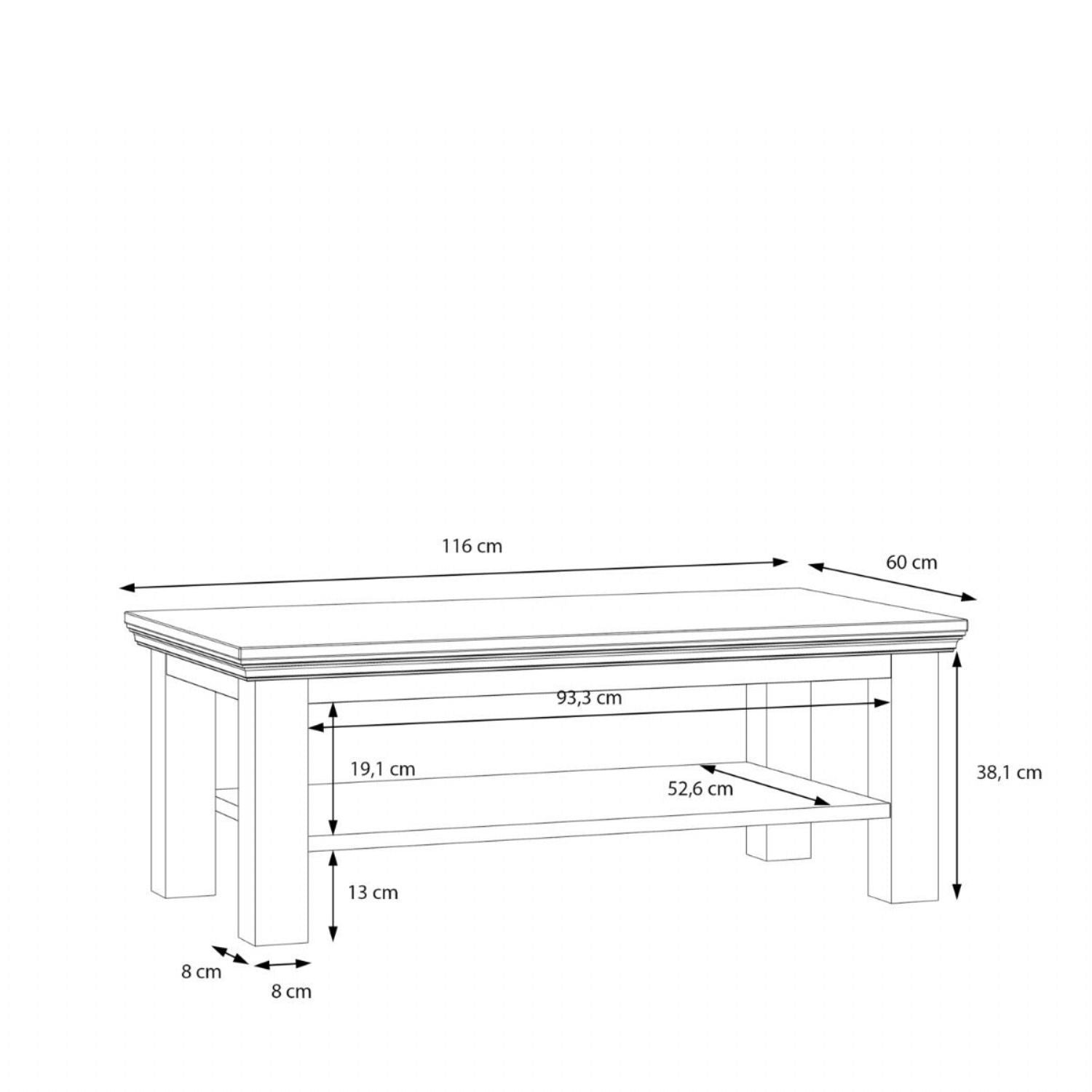 Pontypool Large Rectangular Coffee Table with Shelf in Grey and Mauvella Oak