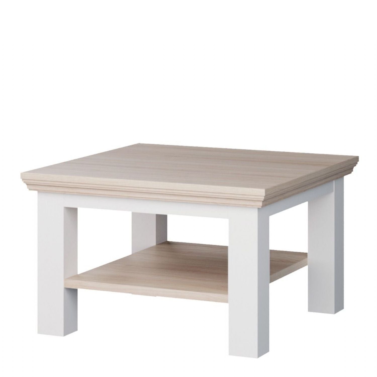 Pontypool Small Coffee Table with Shelf in White and Riva Oak