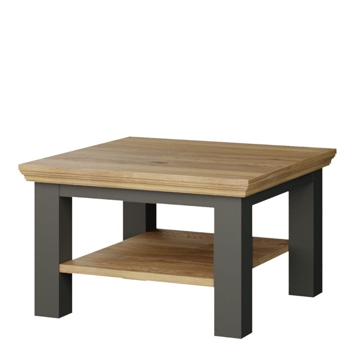 Pontypool Small Coffee Table with Shelf in Wolfram Grey and Mauvella Oak