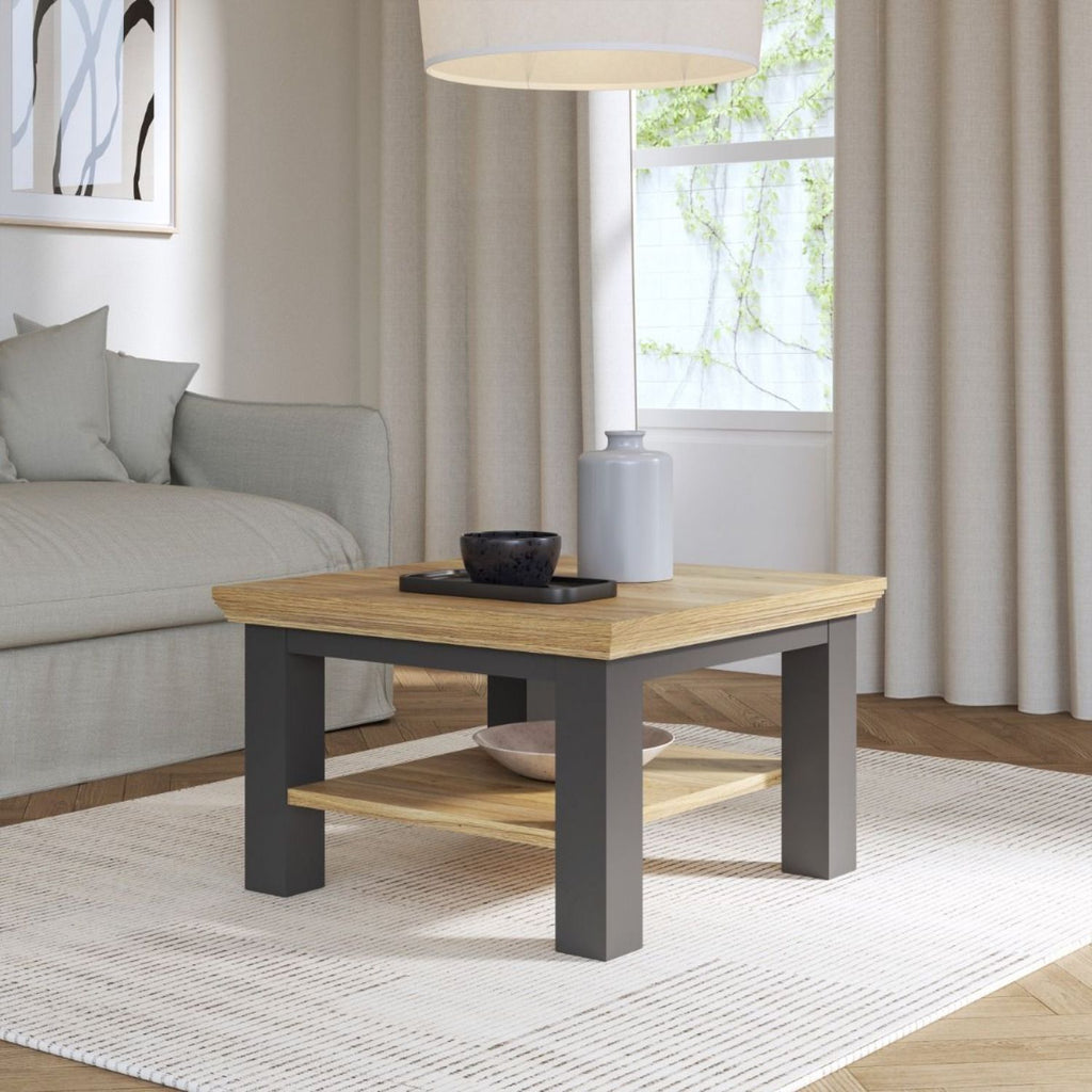 Pontypool Small Coffee Table with Shelf in Wolfram Grey and Mauvella Oak