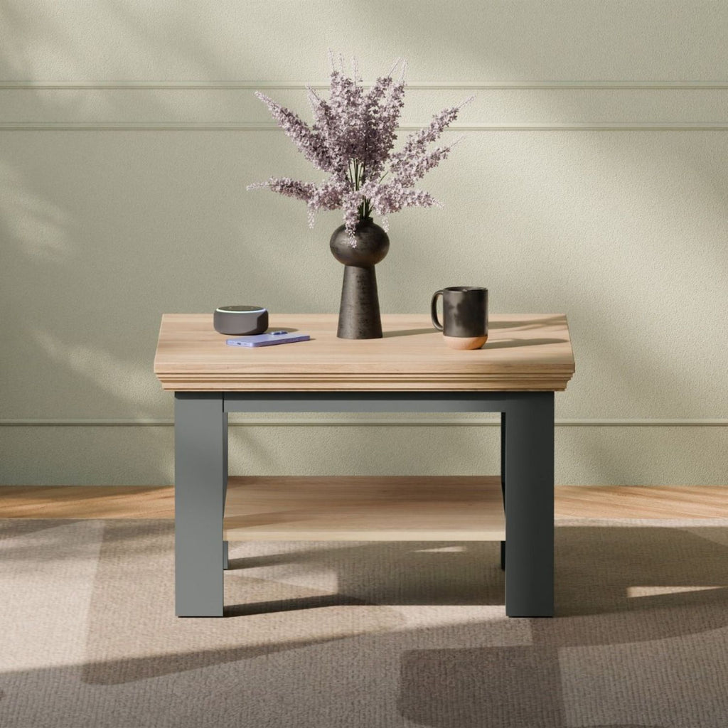 Pontypool Small Coffee Table with Shelf in Wolfram Grey and Mauvella Oak
