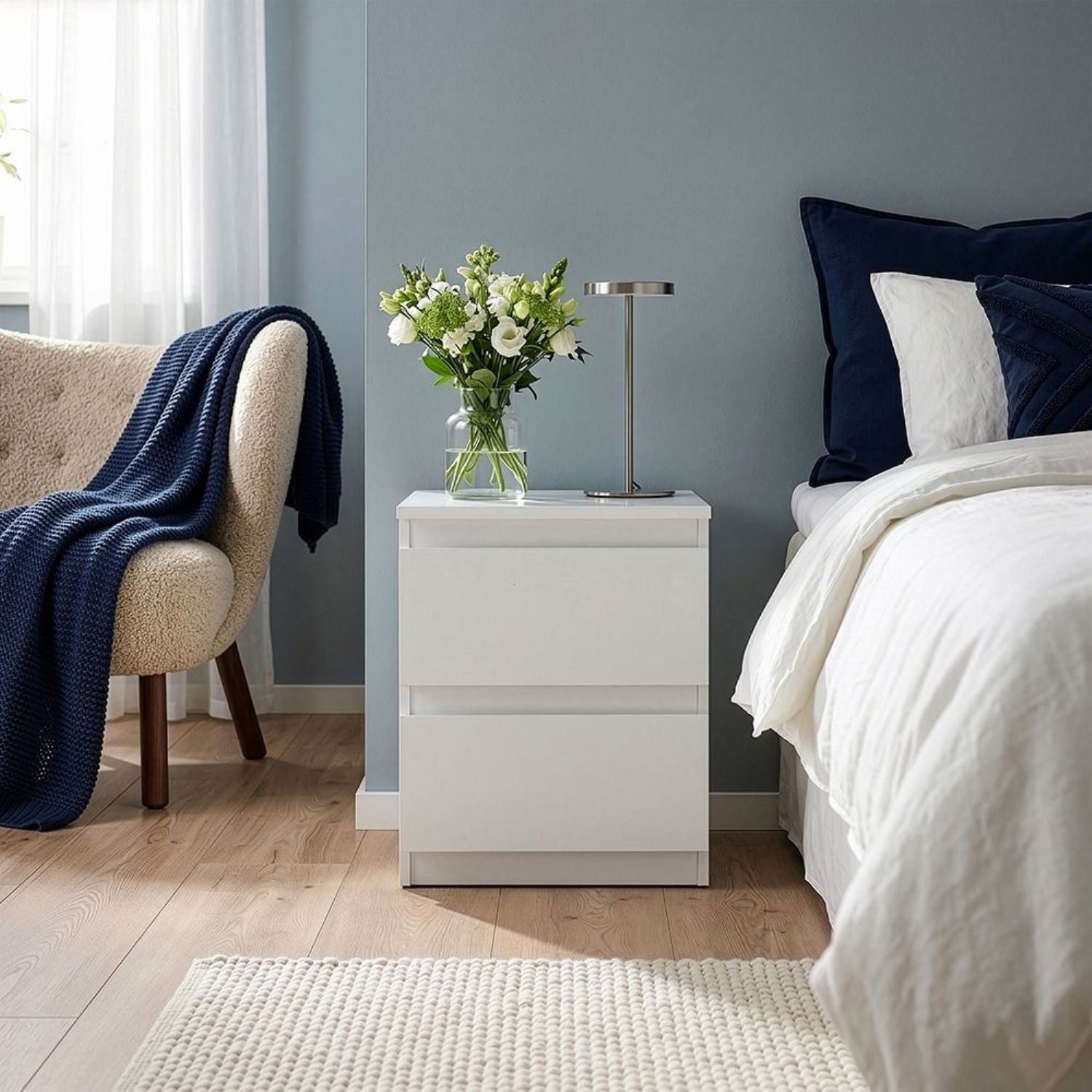 Edmore 2 Drawer Bedside Table in White