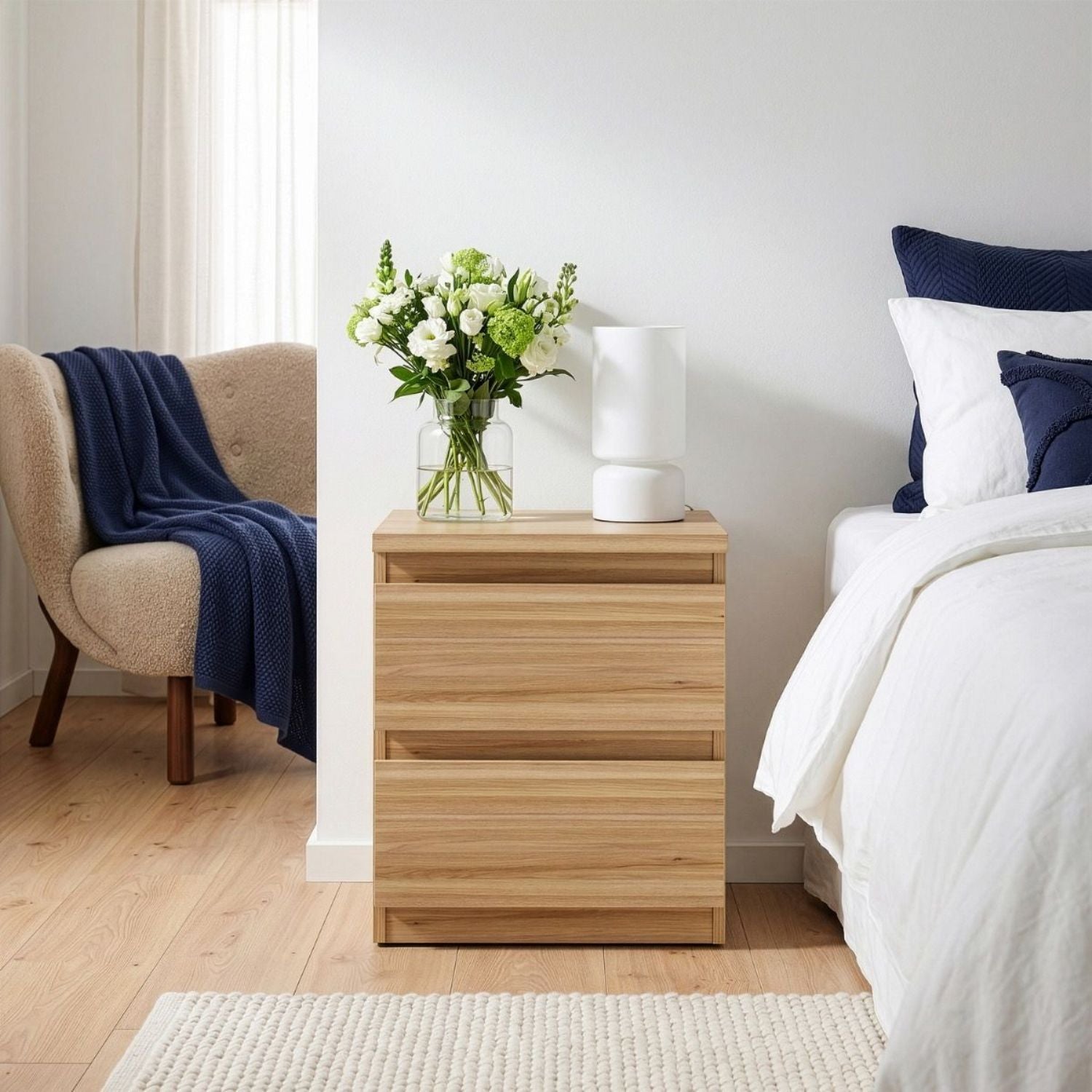 Edmore 3 Drawer Bedside Table in Mauvella Oak