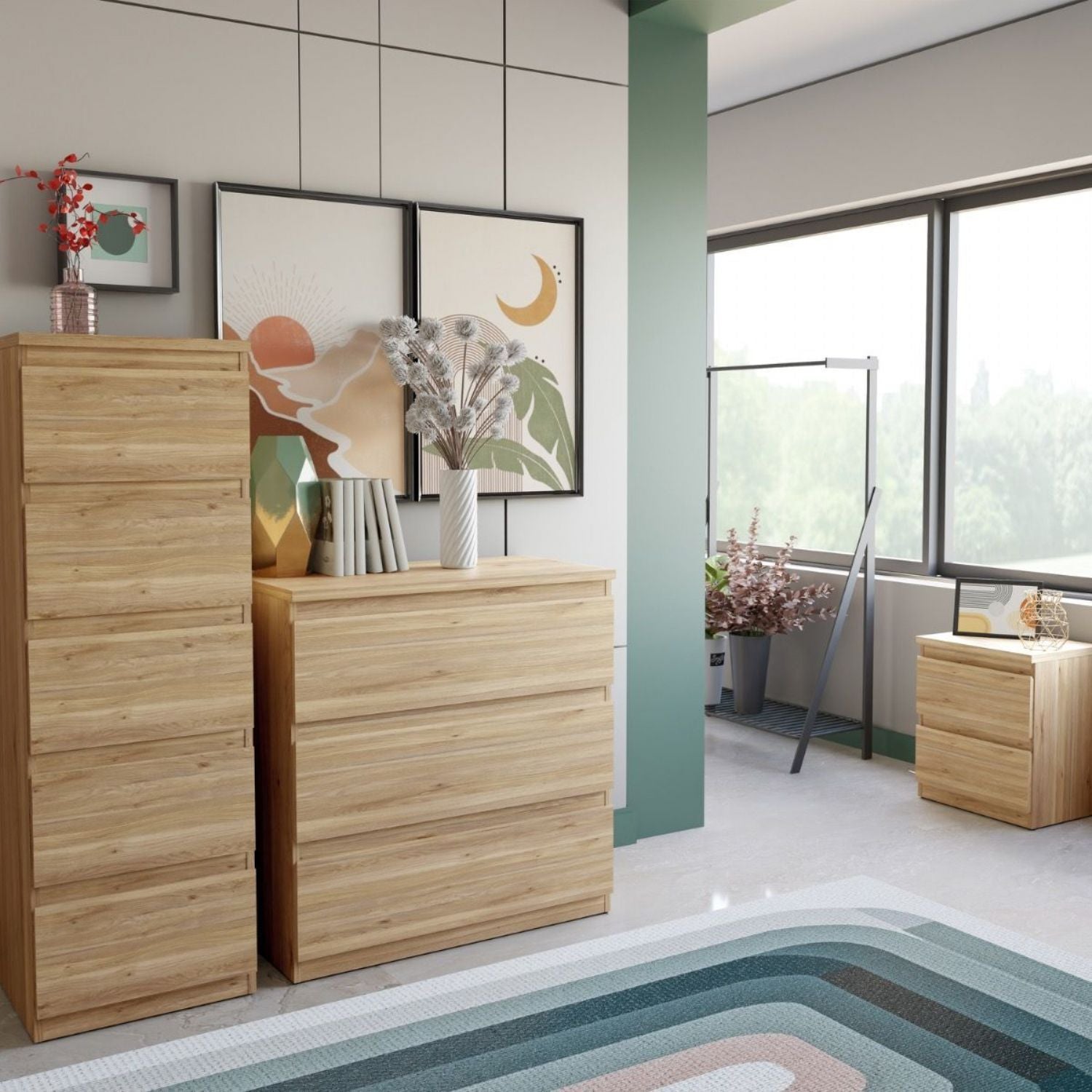 Edmore 3 Drawer Bedside Table in Mauvella Oak