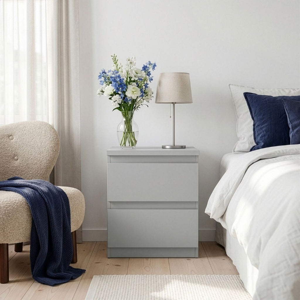 Edmore 2 Drawer Bedside Table in Light Grey