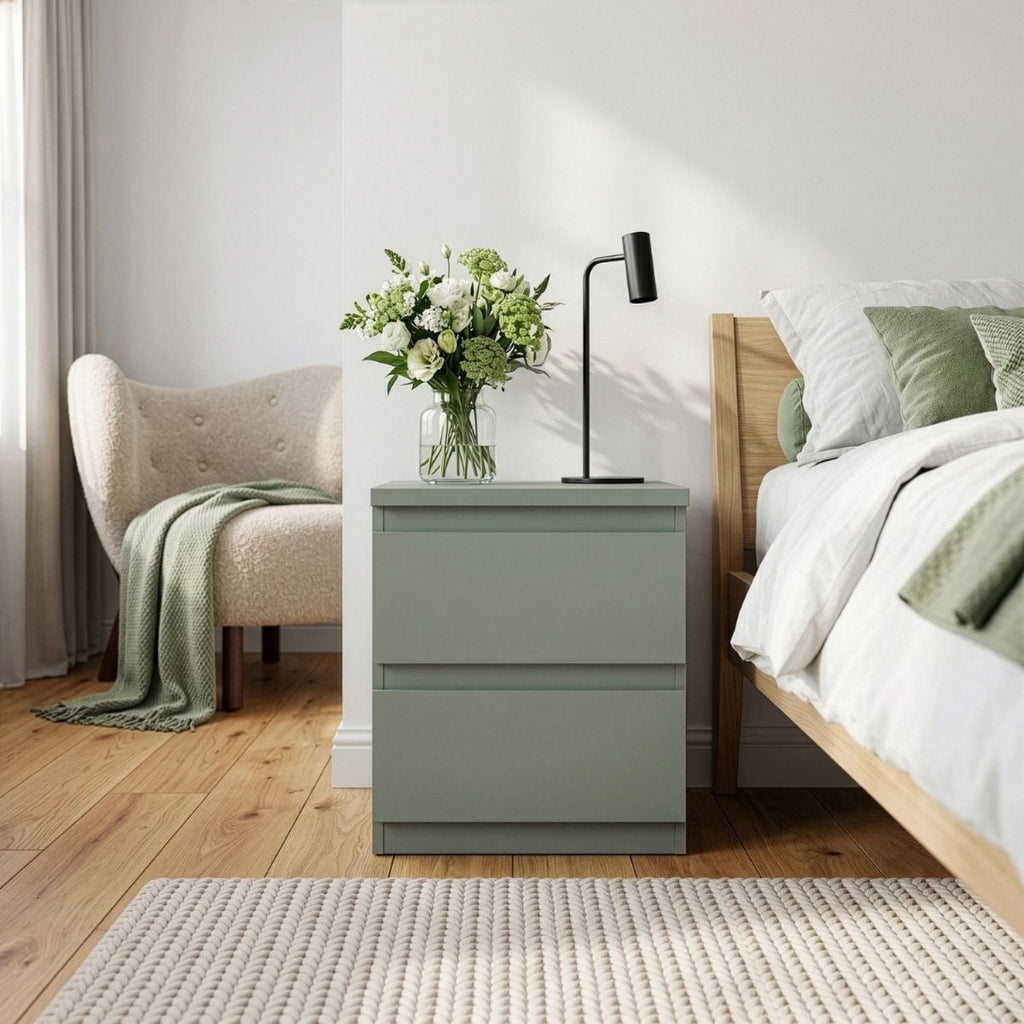 Edmore 2 Drawer Bedside Table in Sage Green