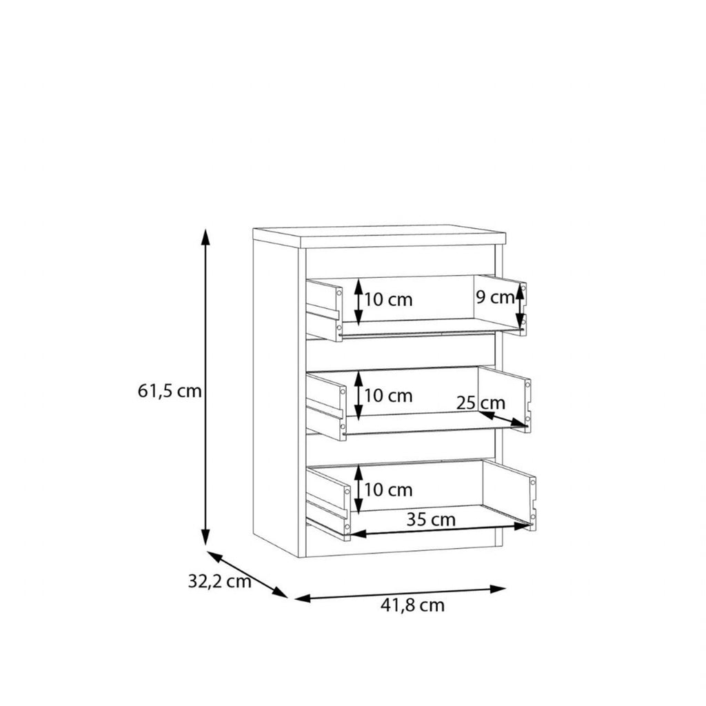 Edmore 3 Drawer Bedside Chest in White