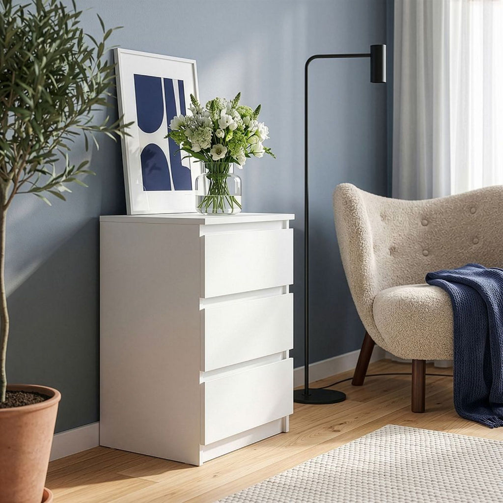 Edmore 3 Drawer Bedside Chest in White