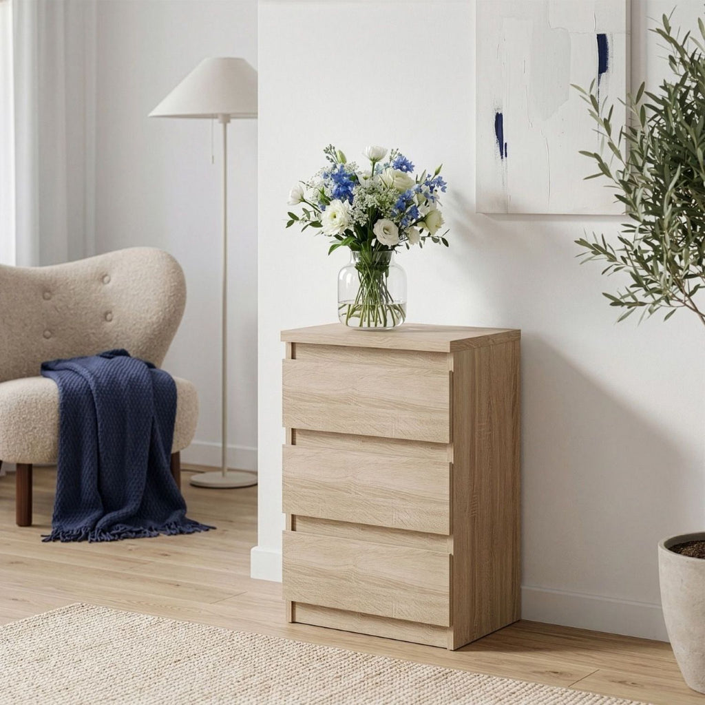 Edmore 3 Drawer Bedside Chest in Sonoma Oak