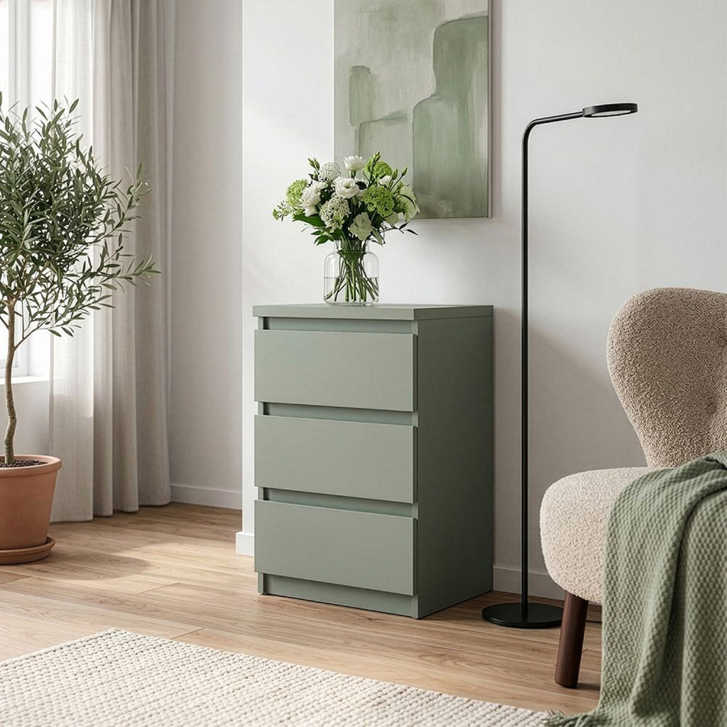 Edmore 3 Drawer Bedside Chest in Sage Green