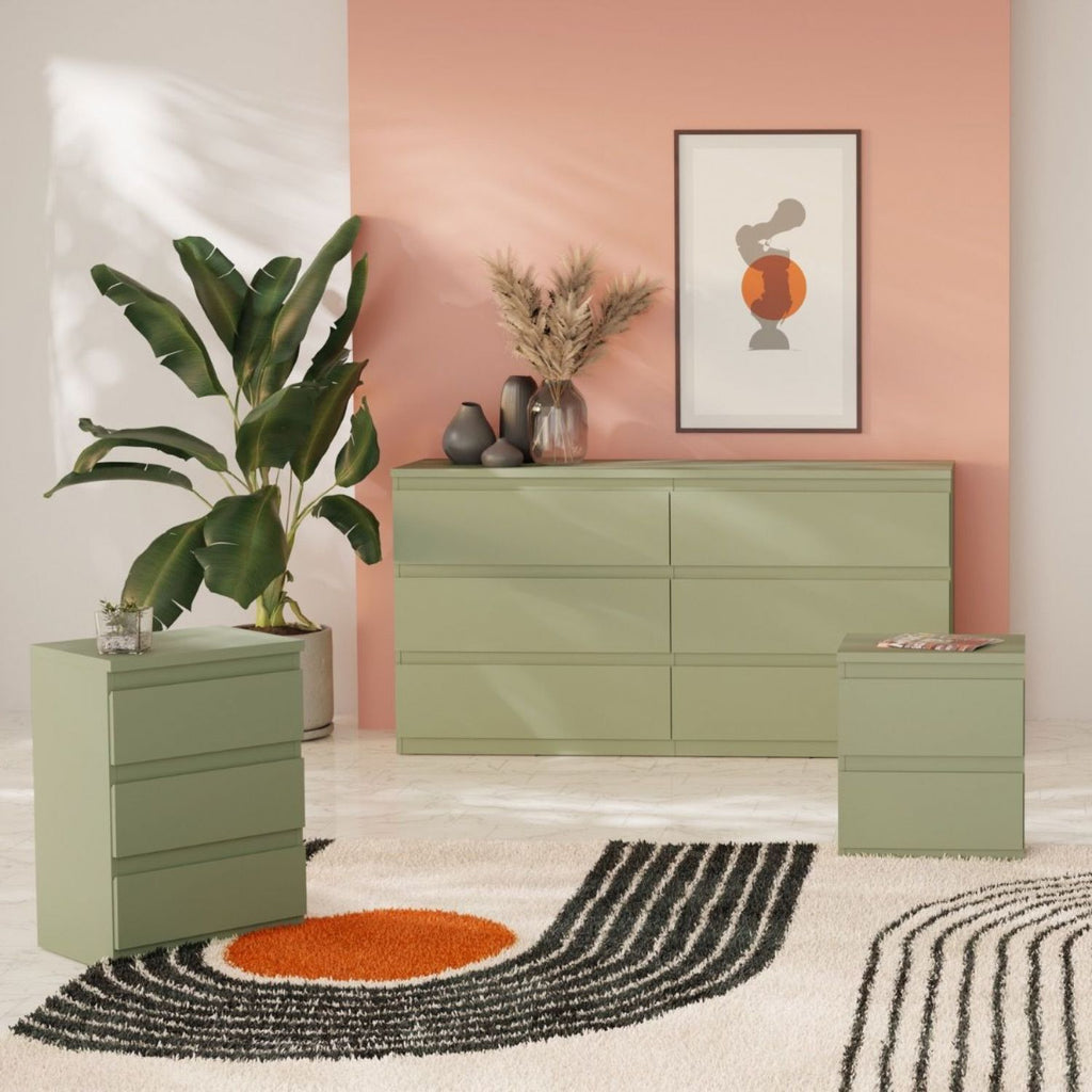 Edmore 3 Drawer Bedside Chest in Sage Green