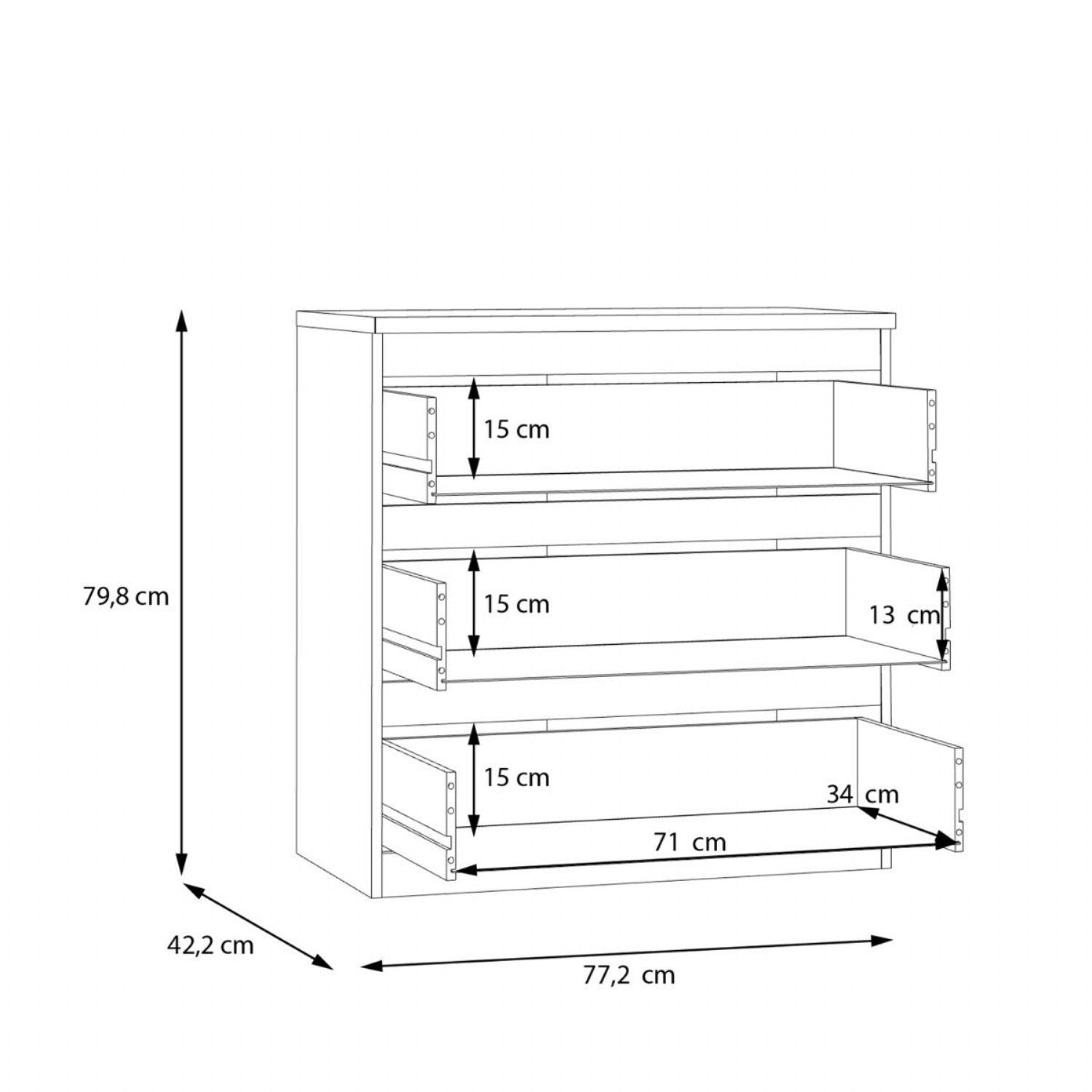 Edmore 3 Drawer Chest in Sonoma Oak