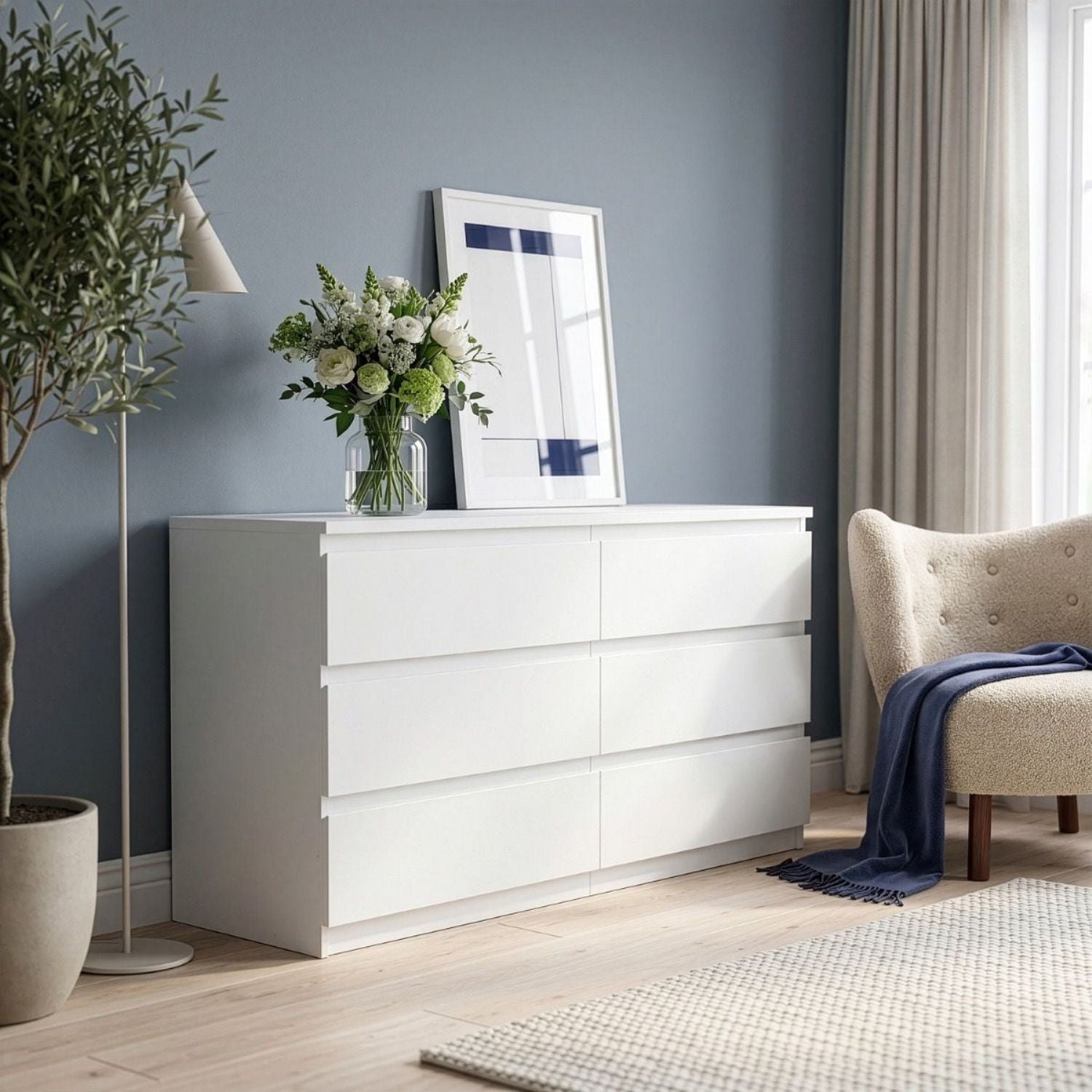 Edmore 6 Drawer Wide Chest in White
