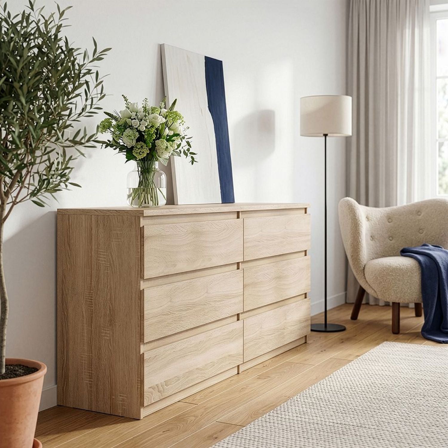 Edmore 6 Drawer Wide Chest in Sonoma Oak