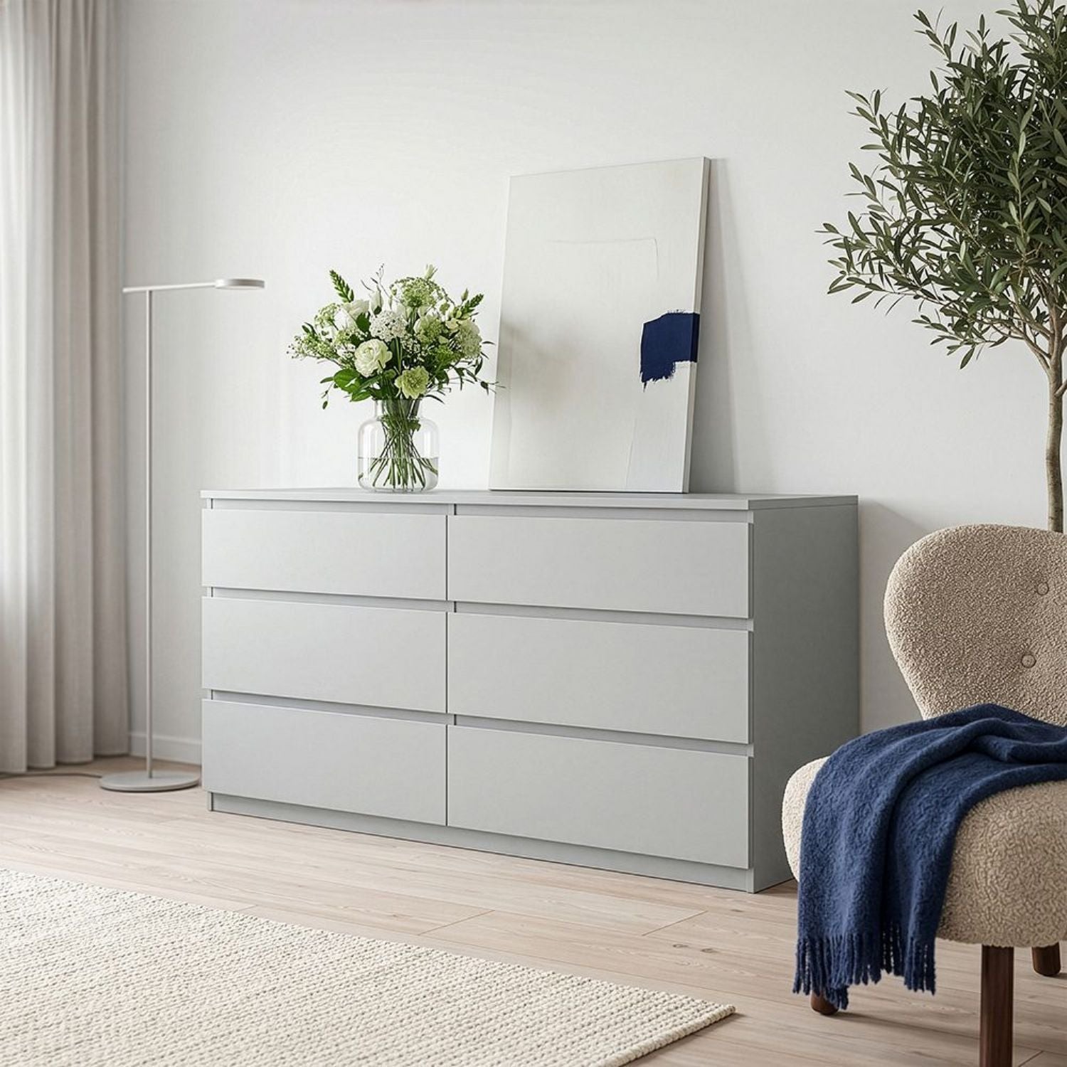 Edmore 6 Drawer Wide Chest in Light Grey