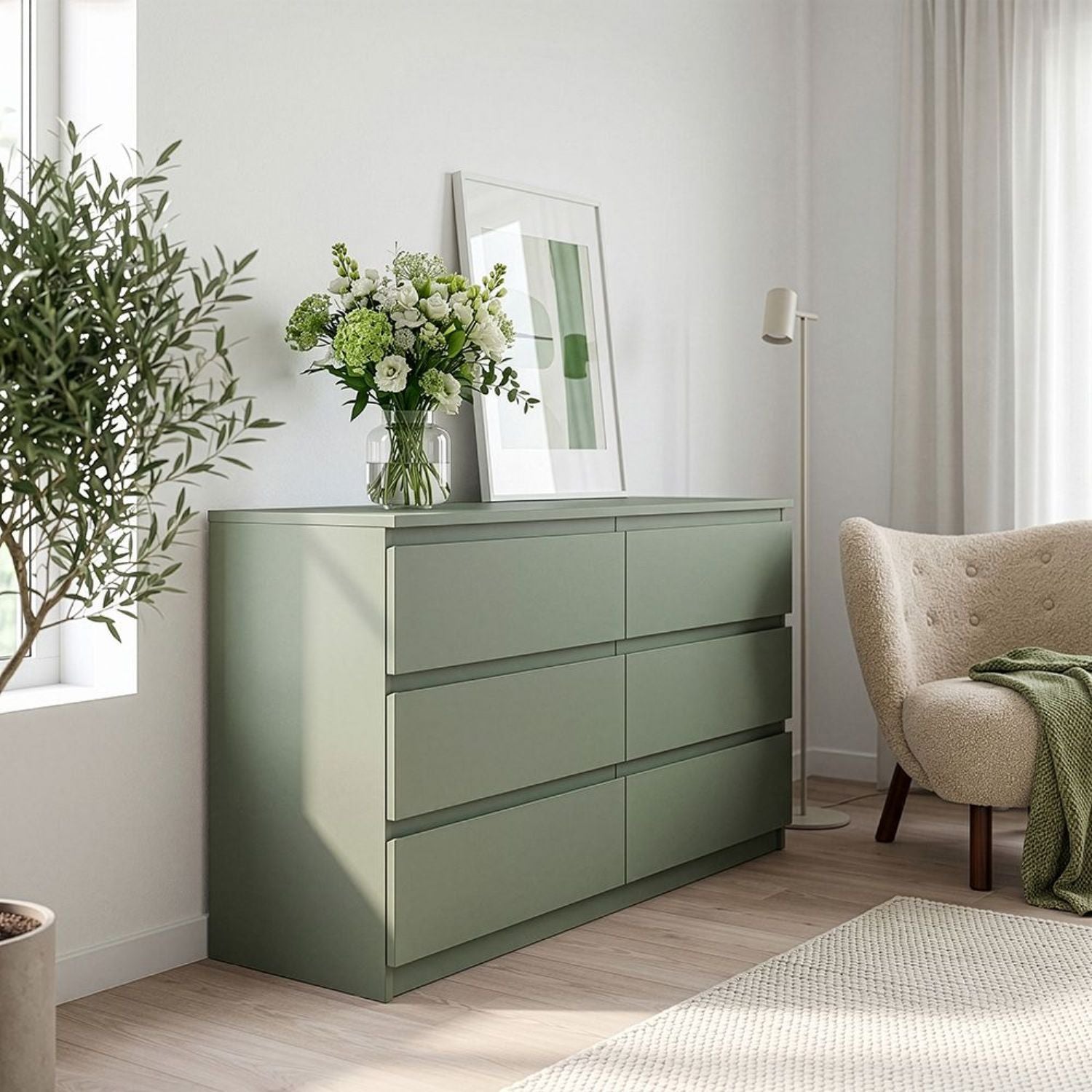 Edmore 6 Drawer Wide Chest in Sage Green