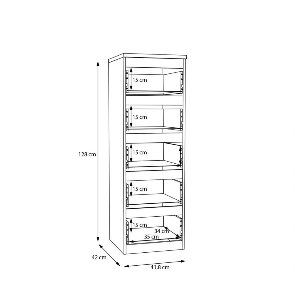 Edmore 5 Drawer Tall Narrow Chest in White