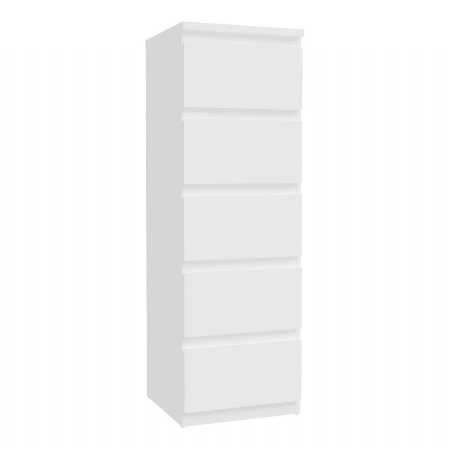 Edmore 5 Drawer Tall Narrow Chest in White