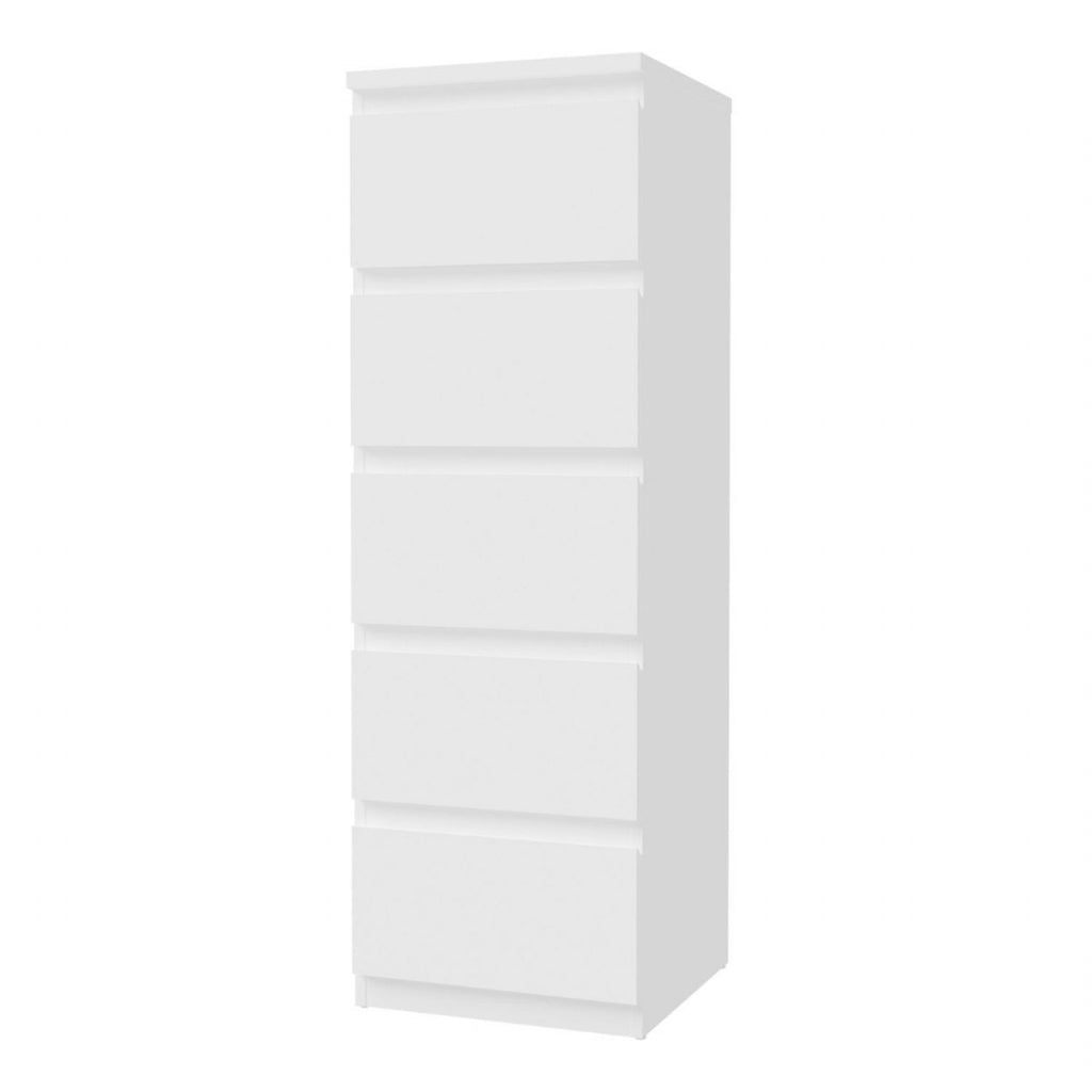 Edmore 5 Drawer Tall Narrow Chest in White