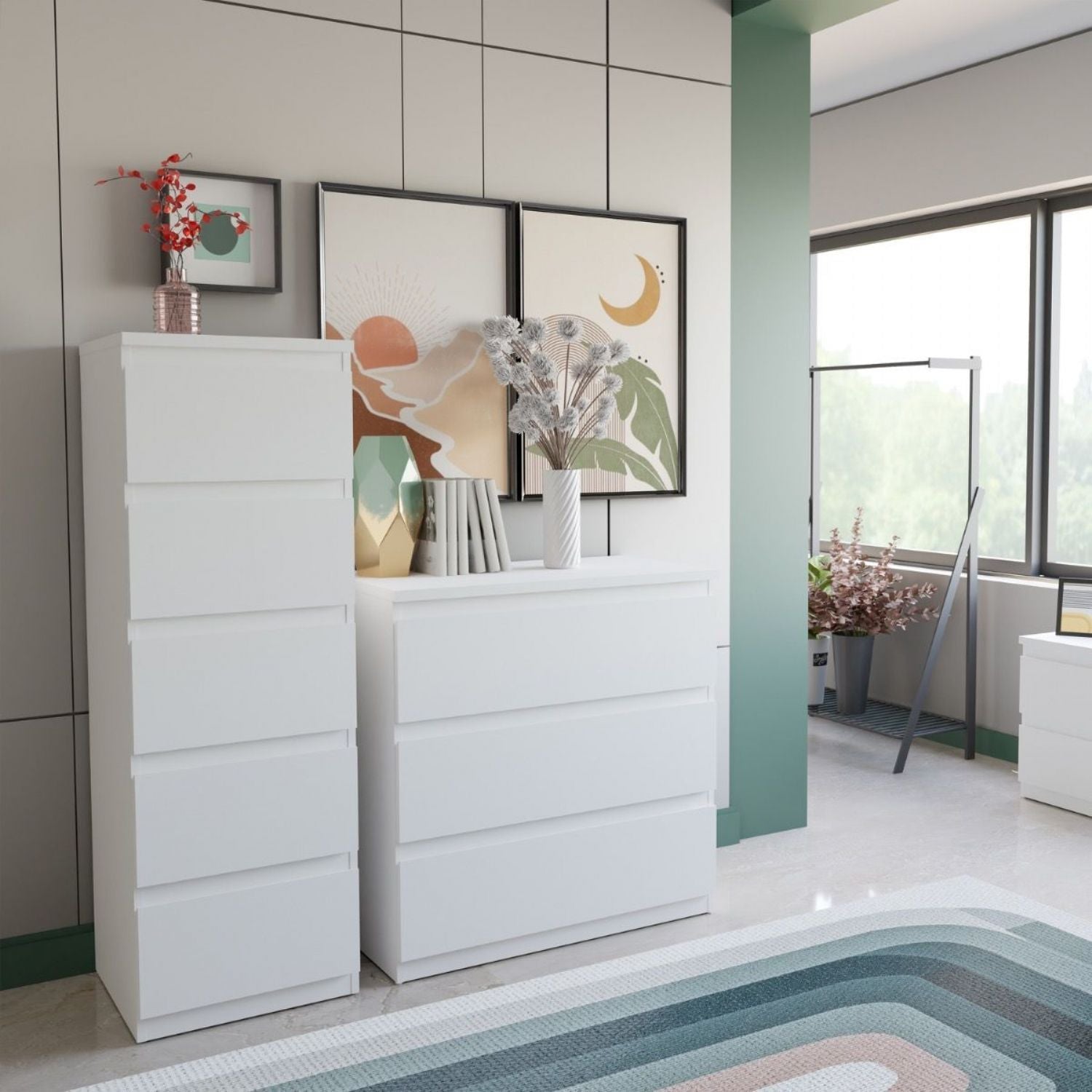 Edmore 5 Drawer Tall Narrow Chest in White