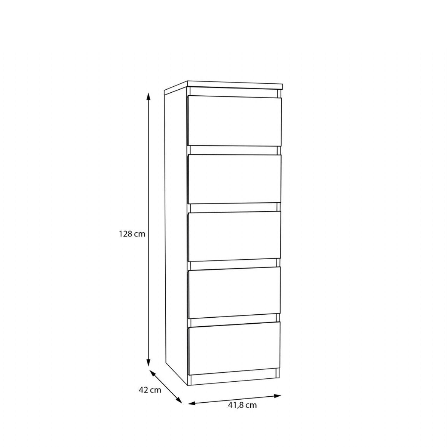 Edmore 5 Drawer Tall Narrow Chest in White
