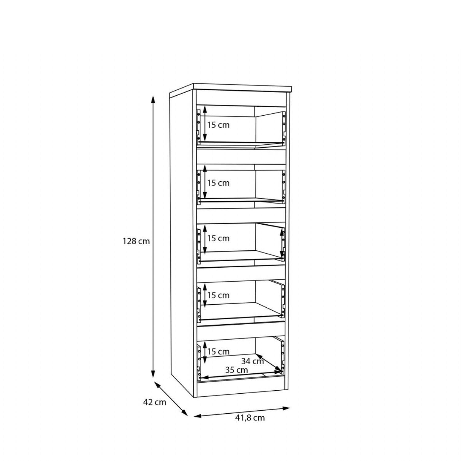 Edmore 5 Drawer Tall Narrow Chest in Mauvella Oak