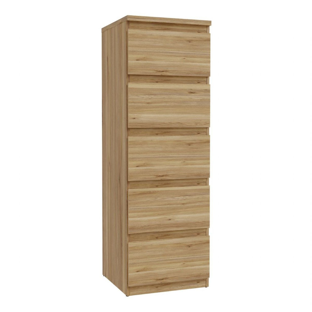 Edmore 5 Drawer Tall Narrow Chest in Mauvella Oak