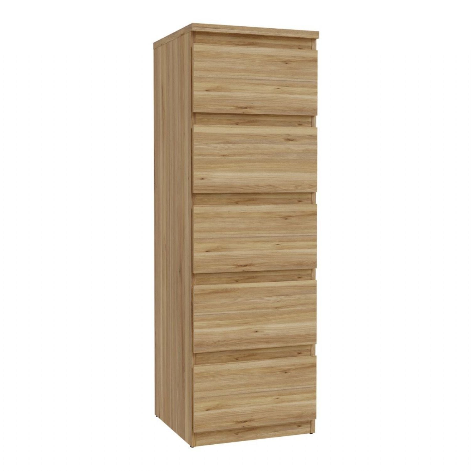 Edmore 5 Drawer Tall Narrow Chest in Mauvella Oak