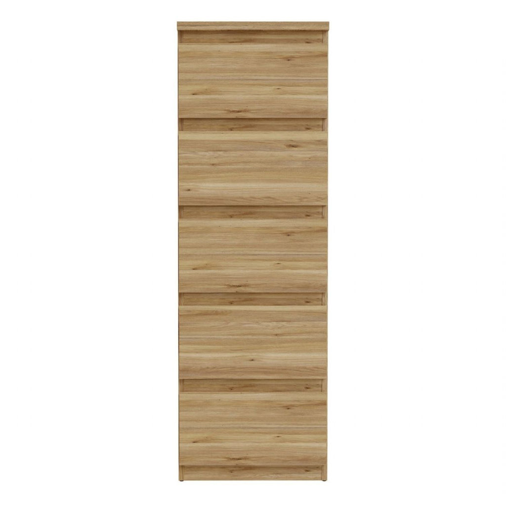 Edmore 5 Drawer Tall Narrow Chest in Mauvella Oak