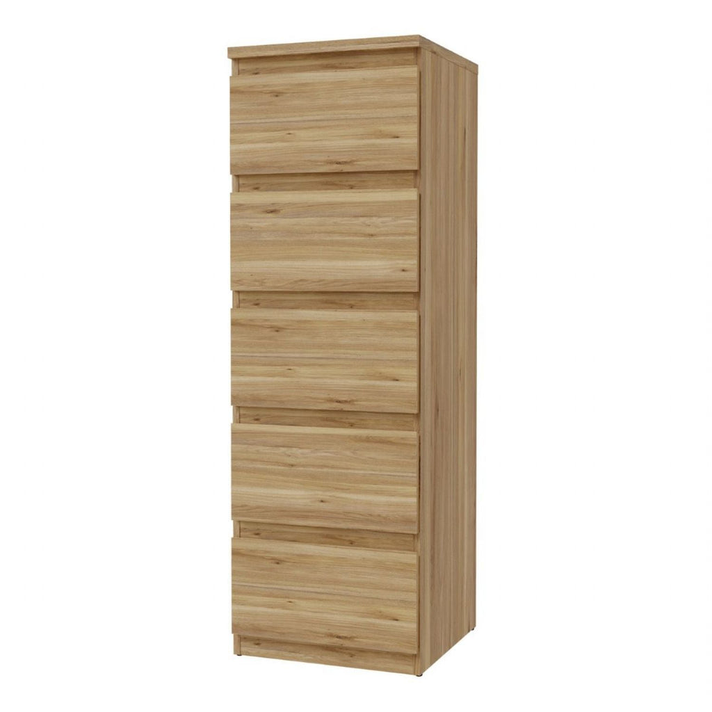 Edmore 5 Drawer Tall Narrow Chest in Mauvella Oak