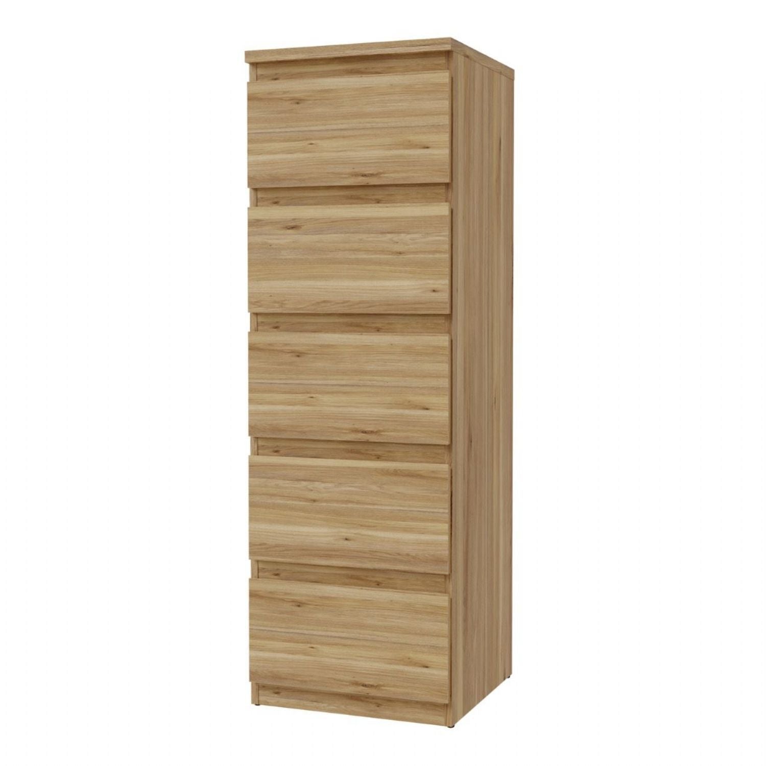 Edmore 5 Drawer Tall Narrow Chest in Mauvella Oak