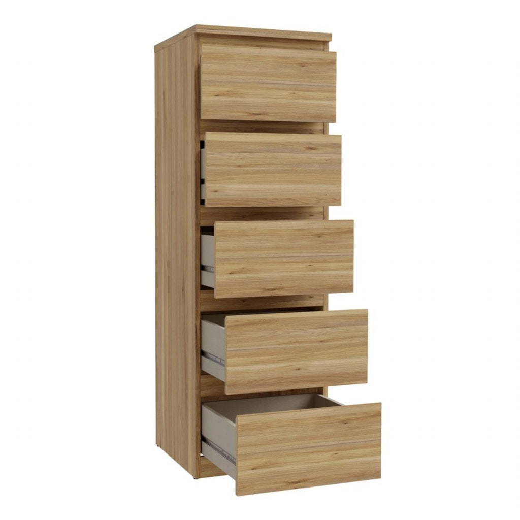 Edmore 5 Drawer Tall Narrow Chest in Mauvella Oak