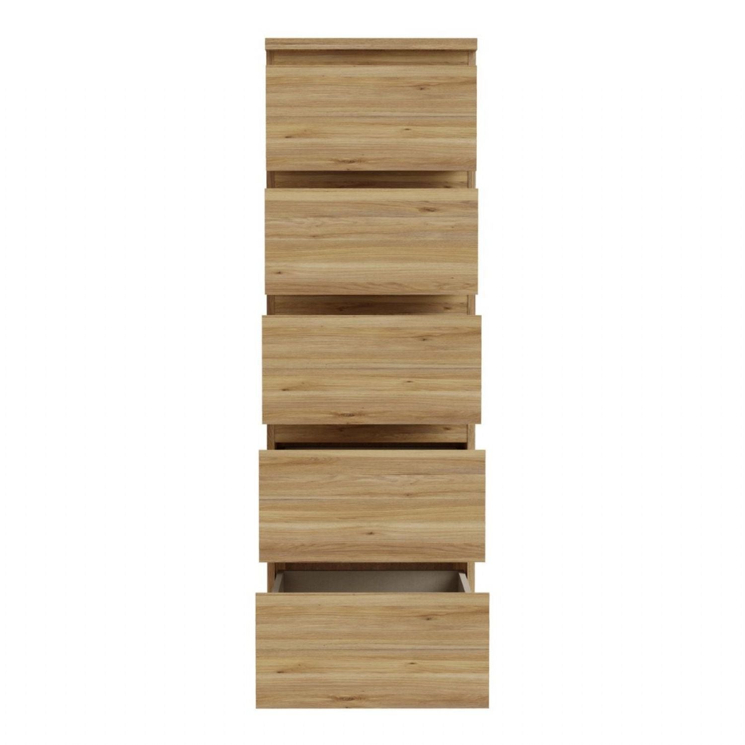 Edmore 5 Drawer Tall Narrow Chest in Mauvella Oak
