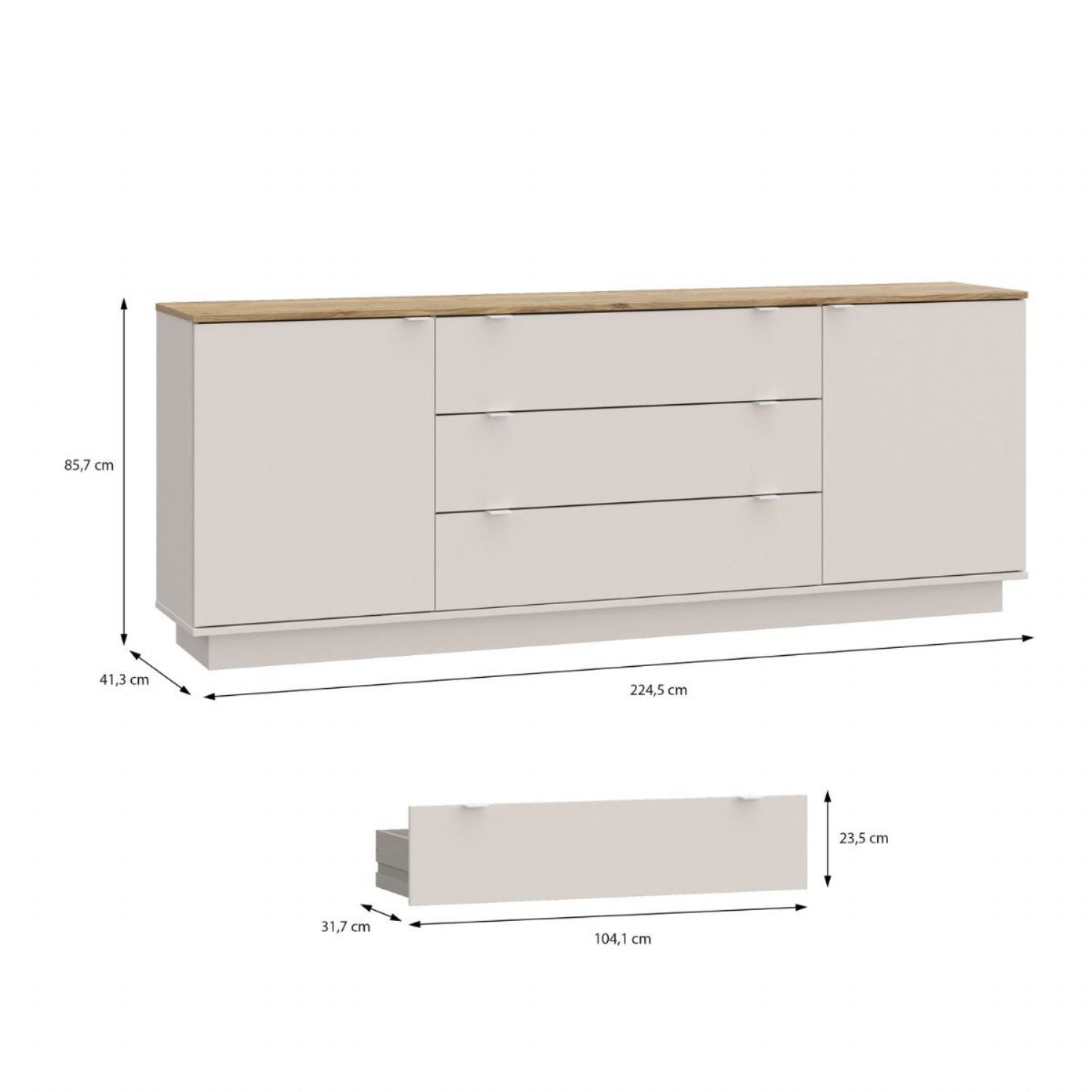 Ganymede Large Sideboard with 3 Drawers & 2 Doors in Mauvella Oak and Sand