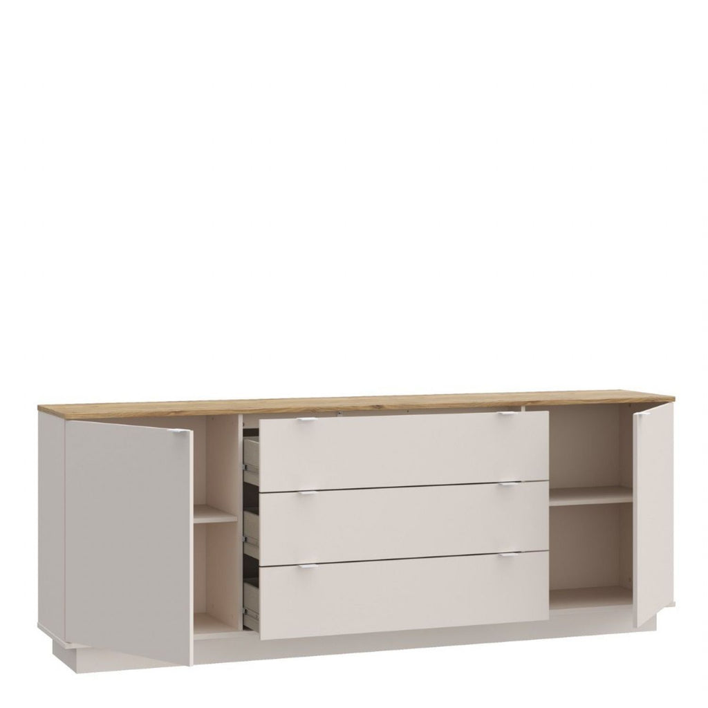 Ganymede Large Sideboard with 3 Drawers & 2 Doors in Mauvella Oak and Sand