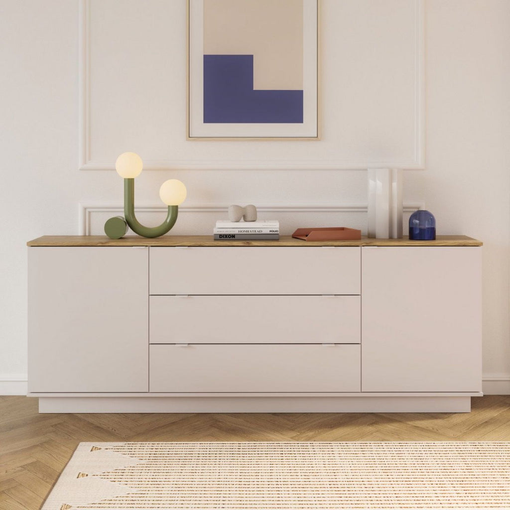 Ganymede Large Sideboard with 3 Drawers & 2 Doors in Mauvella Oak and Sand