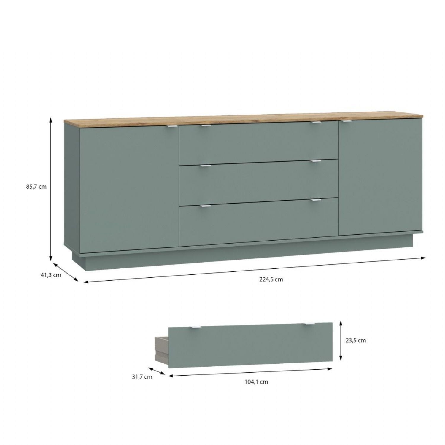 Ganymede Large Sideboard with 3 Drawers & 2 Doors in Mauvella Oak and Sage