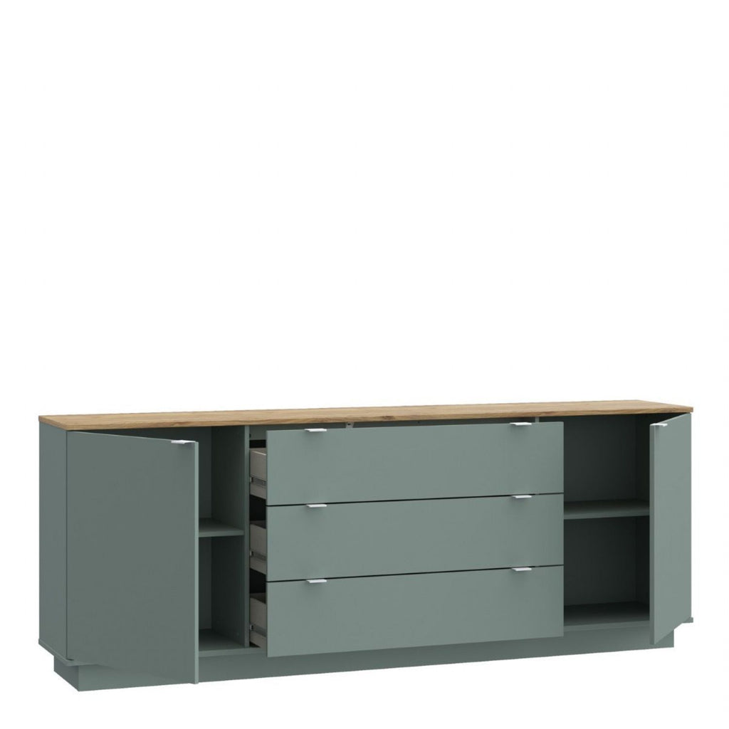 Ganymede Large Sideboard with 3 Drawers & 2 Doors in Mauvella Oak and Sage